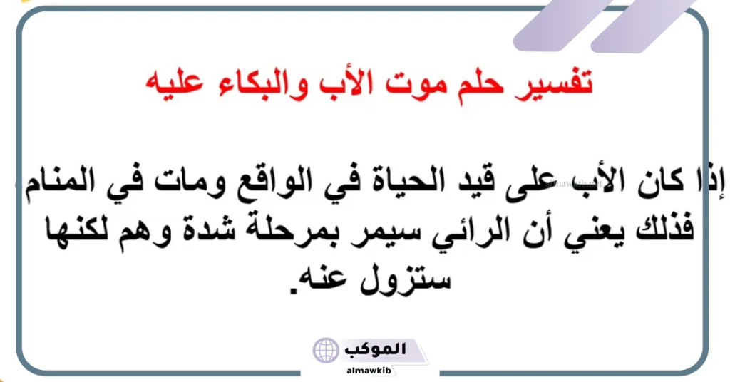 تفسير حلم موت الاب وهو على قيد الحياة  