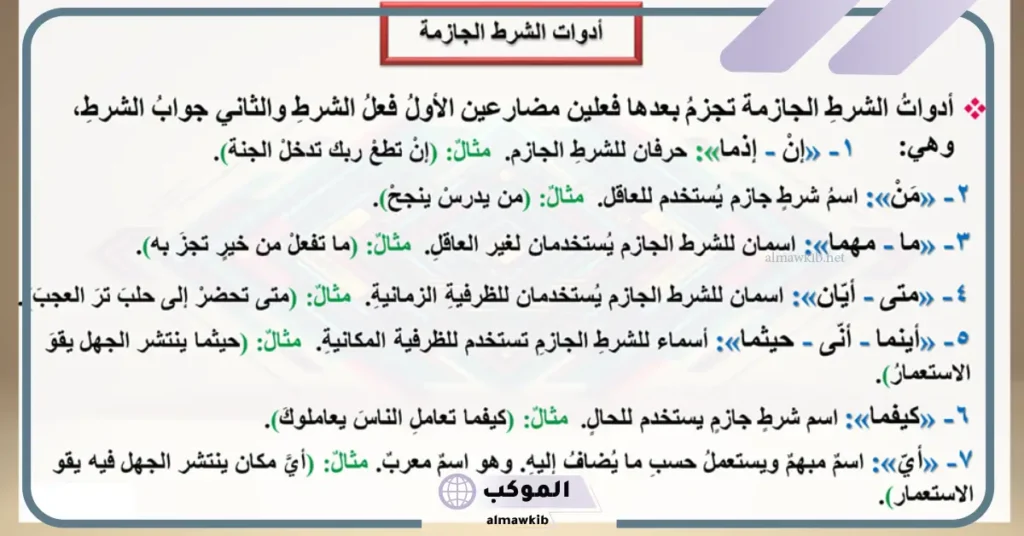 ادوات الشرط الجازمة والغير جازمة بالإعراب 6 شروط