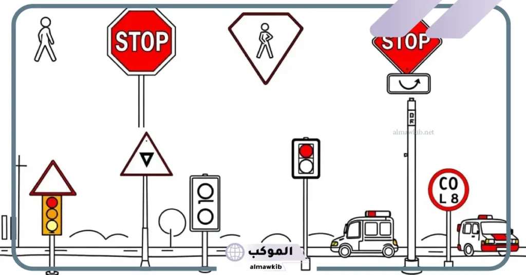 رسم اشارة المرور وسيارات