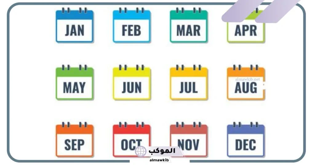الأشهر بالانجليزي بالترتيب مع الأرقام