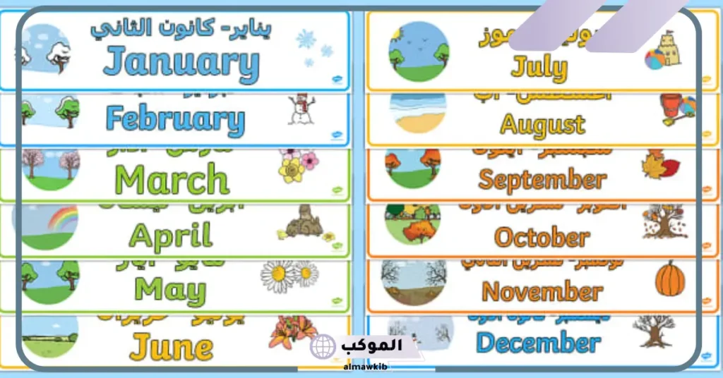الأشهر بالانجليزي والعربي
