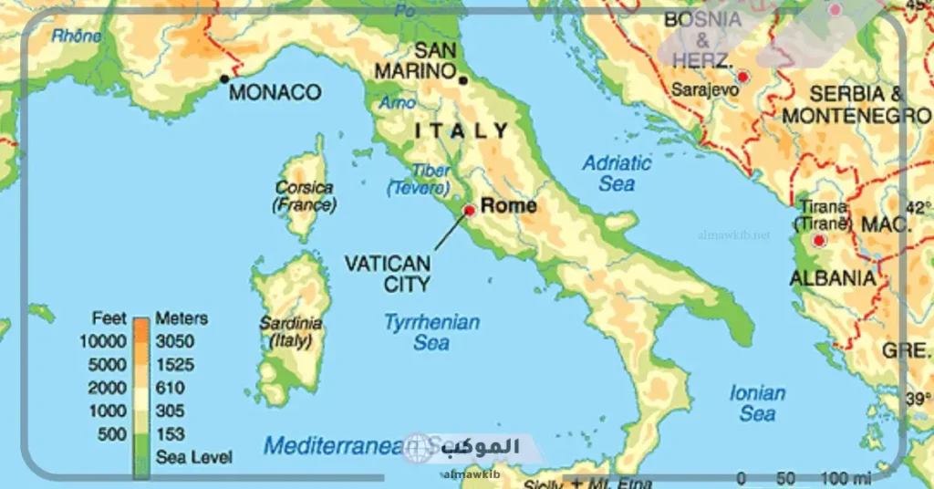 اين تقع روما بالنسبة للبحر الأبيض المتوسط؟ موقع روما على الخريطة 5 أين تقع روما على الخريطة
