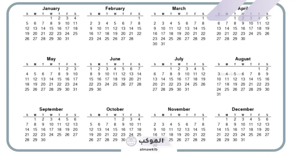 اسماء الاشهر بالميلادي بالإنجليزي