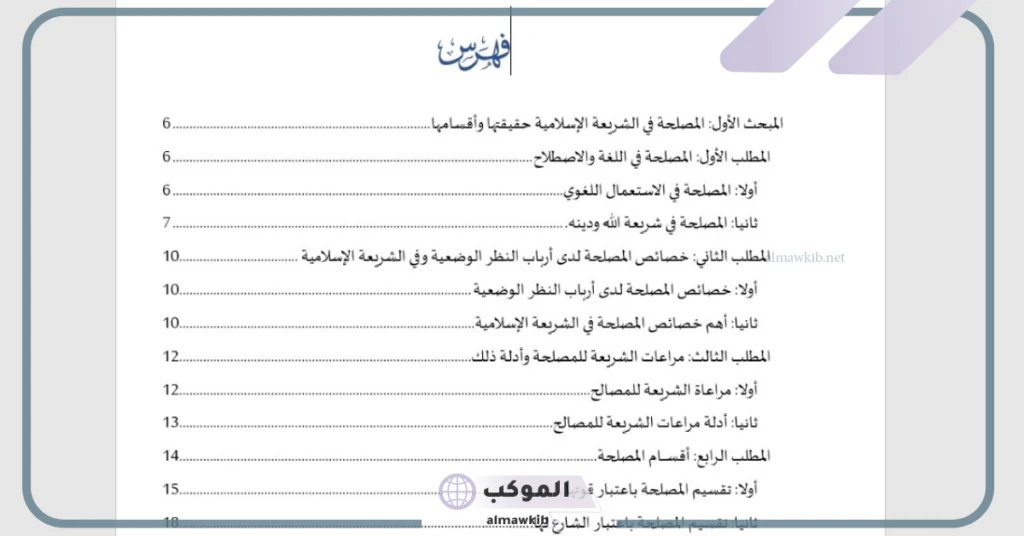 ترتيب الفهرس في البحث 