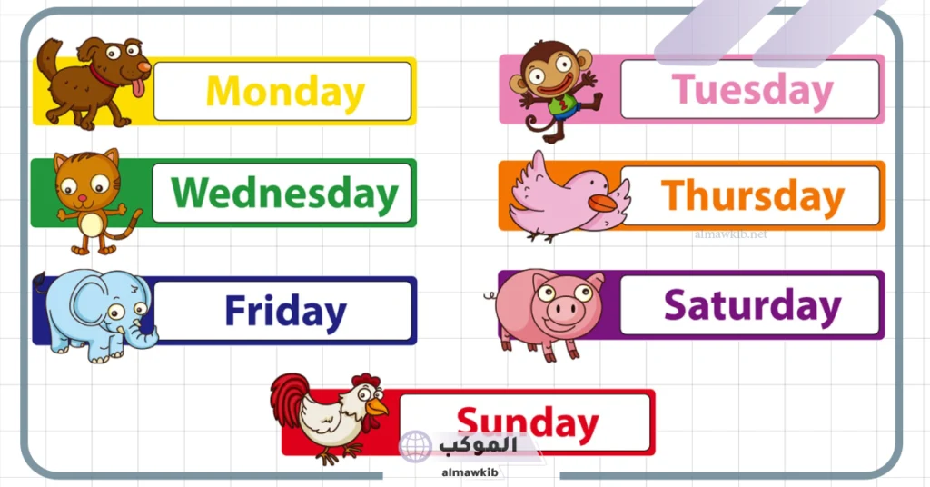 ترتيب ايام الاسبوع بالانجليزي مع النطق للأطفال 6 الأشهر بالانجليزي